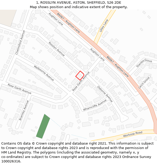 1, ROSSLYN AVENUE, ASTON, SHEFFIELD, S26 2DE: Location map and indicative extent of plot