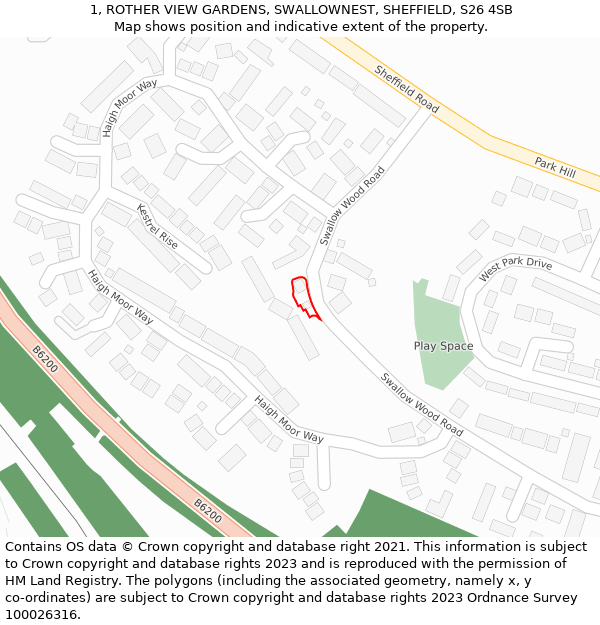 1, ROTHER VIEW GARDENS, SWALLOWNEST, SHEFFIELD, S26 4SB: Location map and indicative extent of plot