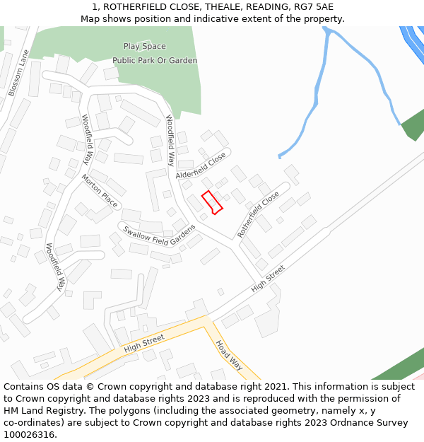 1, ROTHERFIELD CLOSE, THEALE, READING, RG7 5AE: Location map and indicative extent of plot