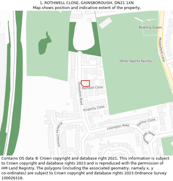 1, ROTHWELL CLOSE, GAINSBOROUGH, DN21 1XN: Location map and indicative extent of plot