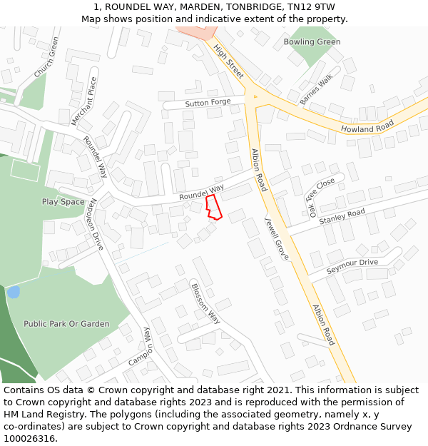1, ROUNDEL WAY, MARDEN, TONBRIDGE, TN12 9TW: Location map and indicative extent of plot