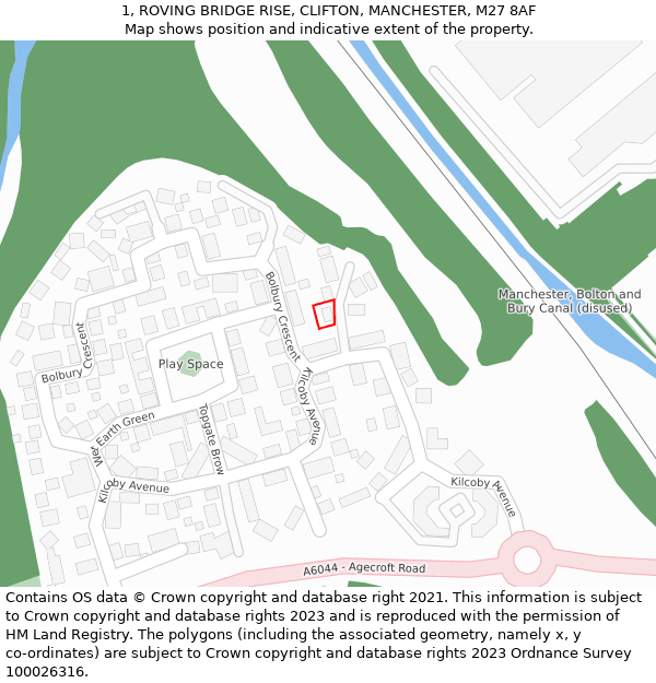 1, ROVING BRIDGE RISE, CLIFTON, MANCHESTER, M27 8AF: Location map and indicative extent of plot