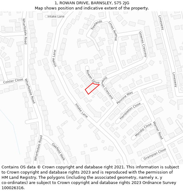 1, ROWAN DRIVE, BARNSLEY, S75 2JG: Location map and indicative extent of plot