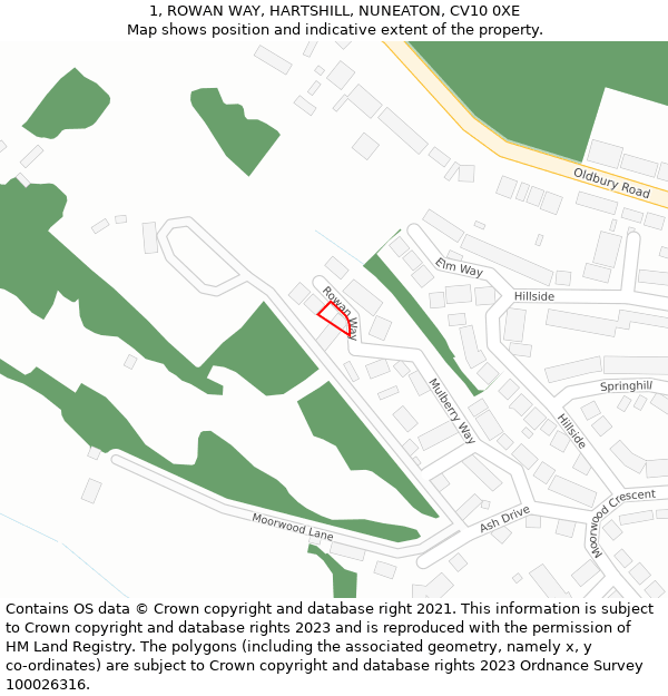 1, ROWAN WAY, HARTSHILL, NUNEATON, CV10 0XE: Location map and indicative extent of plot