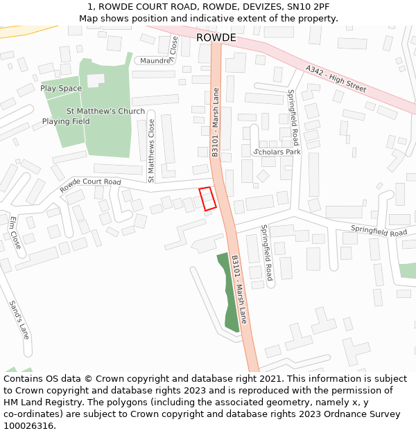 1, ROWDE COURT ROAD, ROWDE, DEVIZES, SN10 2PF: Location map and indicative extent of plot