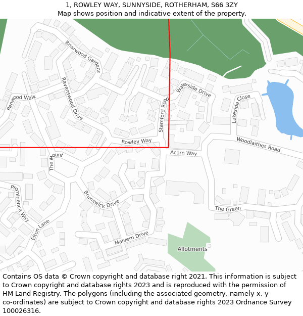 1, ROWLEY WAY, SUNNYSIDE, ROTHERHAM, S66 3ZY: Location map and indicative extent of plot