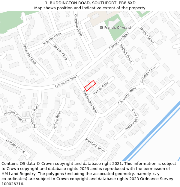 1, RUDDINGTON ROAD, SOUTHPORT, PR8 6XD: Location map and indicative extent of plot