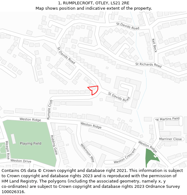 1, RUMPLECROFT, OTLEY, LS21 2RE: Location map and indicative extent of plot