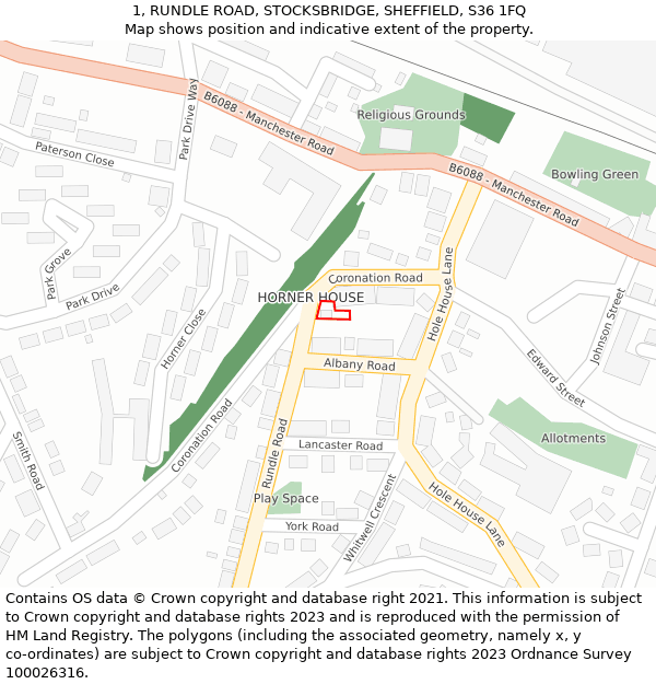 1, RUNDLE ROAD, STOCKSBRIDGE, SHEFFIELD, S36 1FQ: Location map and indicative extent of plot