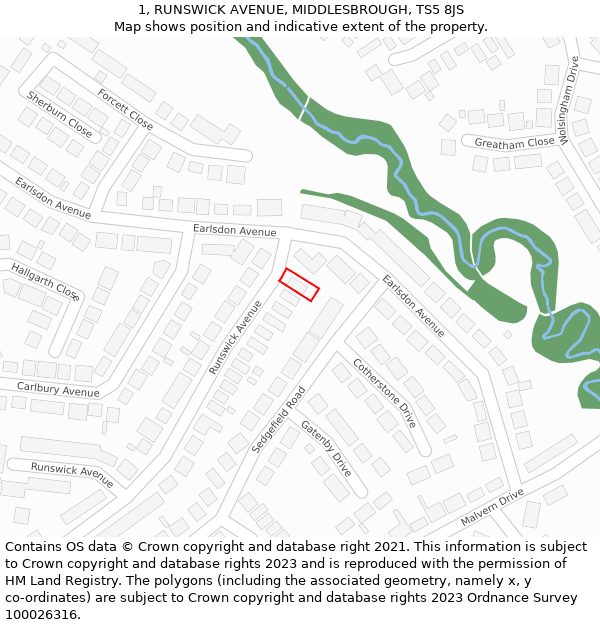 1, RUNSWICK AVENUE, MIDDLESBROUGH, TS5 8JS: Location map and indicative extent of plot