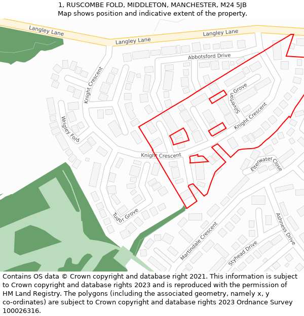 1, RUSCOMBE FOLD, MIDDLETON, MANCHESTER, M24 5JB: Location map and indicative extent of plot