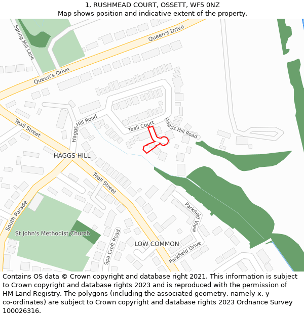 1, RUSHMEAD COURT, OSSETT, WF5 0NZ: Location map and indicative extent of plot