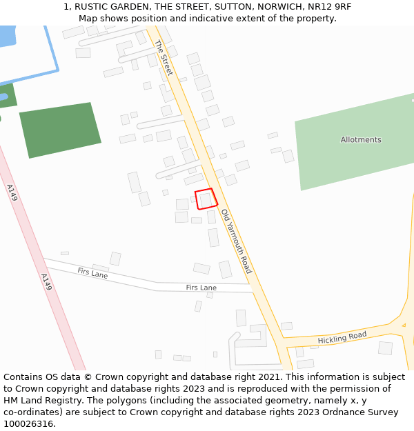 1, RUSTIC GARDEN, THE STREET, SUTTON, NORWICH, NR12 9RF: Location map and indicative extent of plot