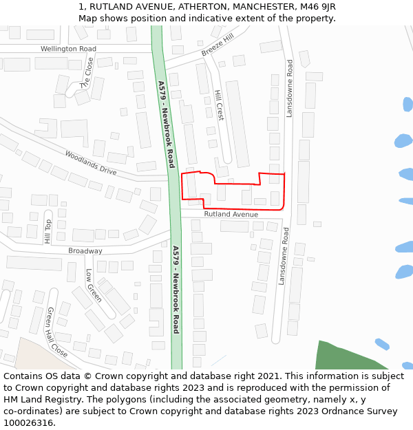 1, RUTLAND AVENUE, ATHERTON, MANCHESTER, M46 9JR: Location map and indicative extent of plot