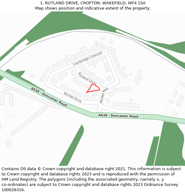 1, RUTLAND DRIVE, CROFTON, WAKEFIELD, WF4 1SA: Location map and indicative extent of plot