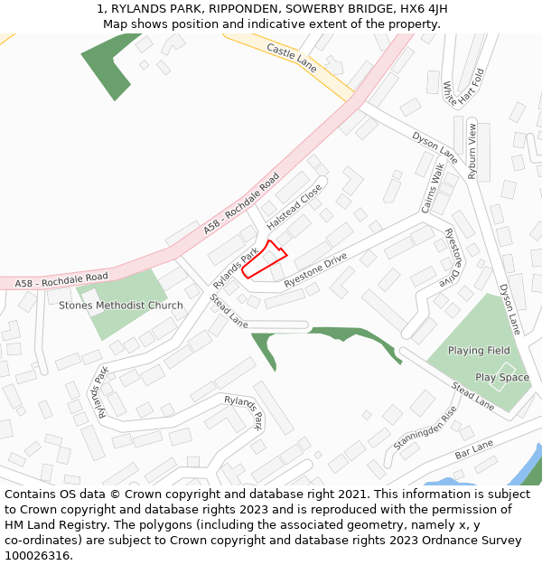 1, RYLANDS PARK, RIPPONDEN, SOWERBY BRIDGE, HX6 4JH: Location map and indicative extent of plot