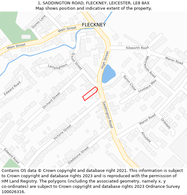 1, SADDINGTON ROAD, FLECKNEY, LEICESTER, LE8 8AX: Location map and indicative extent of plot