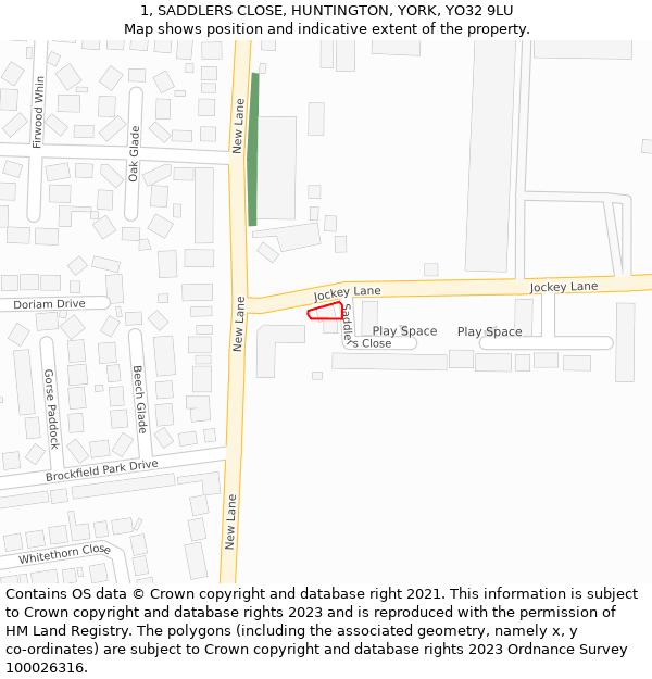 1, SADDLERS CLOSE, HUNTINGTON, YORK, YO32 9LU: Location map and indicative extent of plot