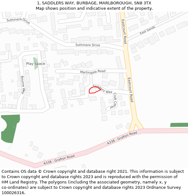 1, SADDLERS WAY, BURBAGE, MARLBOROUGH, SN8 3TX: Location map and indicative extent of plot