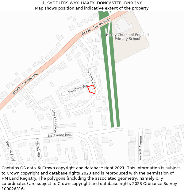 1, SADDLERS WAY, HAXEY, DONCASTER, DN9 2NY: Location map and indicative extent of plot