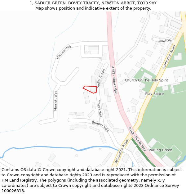 1, SADLER GREEN, BOVEY TRACEY, NEWTON ABBOT, TQ13 9AY: Location map and indicative extent of plot