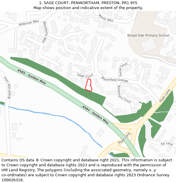 1, SAGE COURT, PENWORTHAM, PRESTON, PR1 9YS: Location map and indicative extent of plot