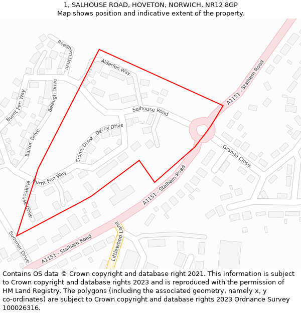 1, SALHOUSE ROAD, HOVETON, NORWICH, NR12 8GP: Location map and indicative extent of plot