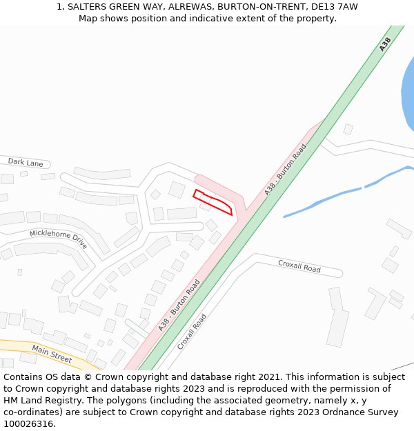 1, SALTERS GREEN WAY, ALREWAS, BURTON-ON-TRENT, DE13 7AW: Location map and indicative extent of plot