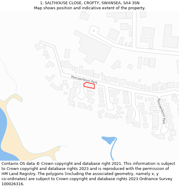 1, SALTHOUSE CLOSE, CROFTY, SWANSEA, SA4 3SN: Location map and indicative extent of plot