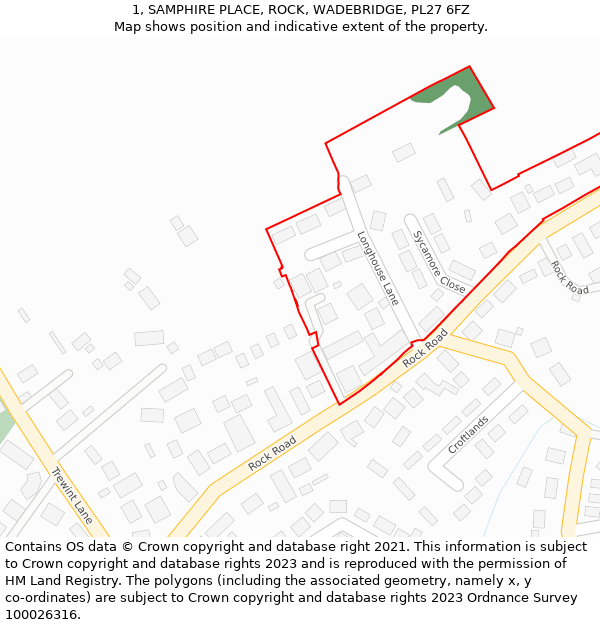 1, SAMPHIRE PLACE, ROCK, WADEBRIDGE, PL27 6FZ: Location map and indicative extent of plot
