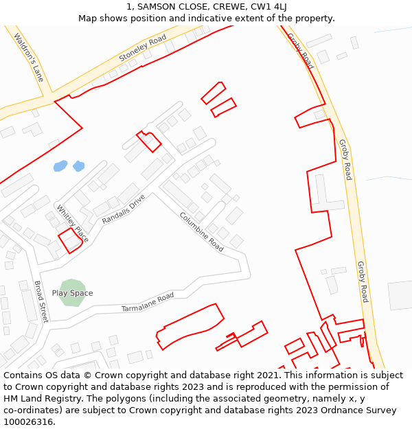 1, SAMSON CLOSE, CREWE, CW1 4LJ: Location map and indicative extent of plot