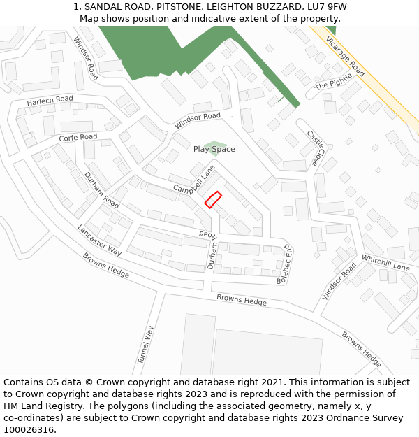 1, SANDAL ROAD, PITSTONE, LEIGHTON BUZZARD, LU7 9FW: Location map and indicative extent of plot