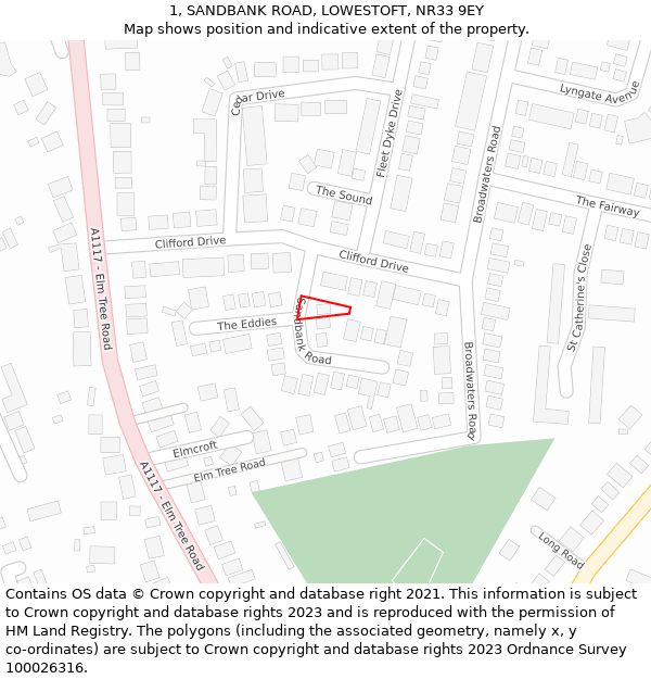 1, SANDBANK ROAD, LOWESTOFT, NR33 9EY: Location map and indicative extent of plot