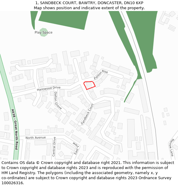 1, SANDBECK COURT, BAWTRY, DONCASTER, DN10 6XP: Location map and indicative extent of plot