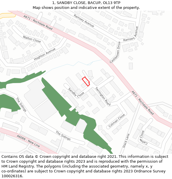 1, SANDBY CLOSE, BACUP, OL13 9TP: Location map and indicative extent of plot