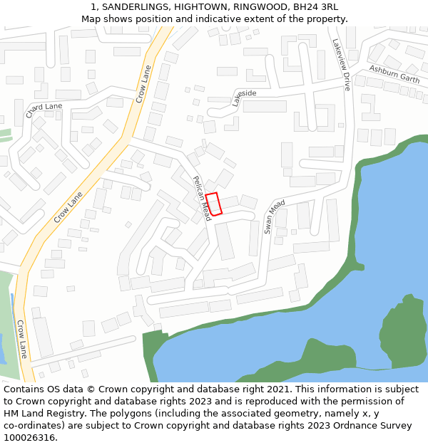 1, SANDERLINGS, HIGHTOWN, RINGWOOD, BH24 3RL: Location map and indicative extent of plot