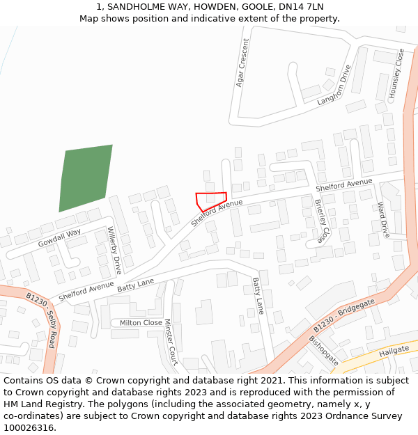 1, SANDHOLME WAY, HOWDEN, GOOLE, DN14 7LN: Location map and indicative extent of plot