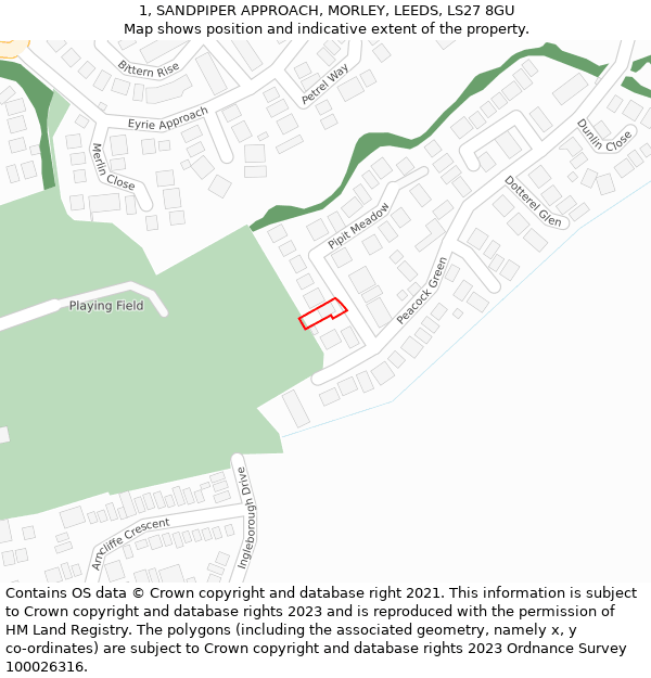 1, SANDPIPER APPROACH, MORLEY, LEEDS, LS27 8GU: Location map and indicative extent of plot