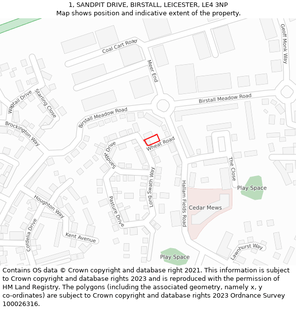 1, SANDPIT DRIVE, BIRSTALL, LEICESTER, LE4 3NP: Location map and indicative extent of plot