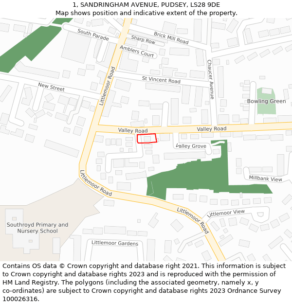 1, SANDRINGHAM AVENUE, PUDSEY, LS28 9DE: Location map and indicative extent of plot
