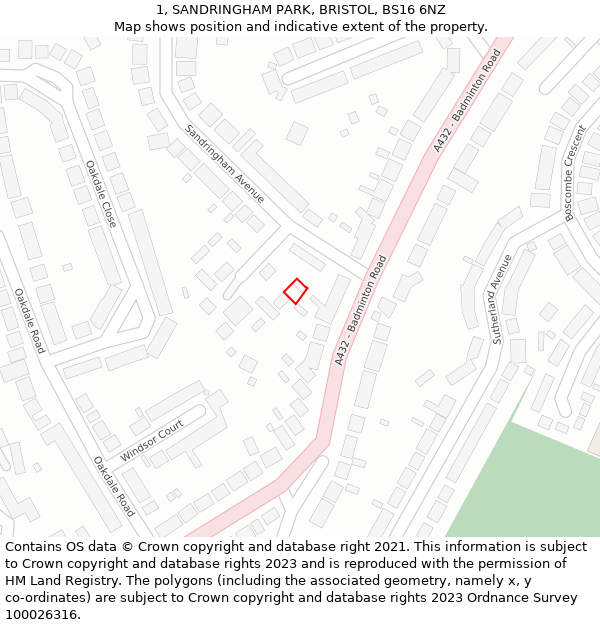 1, SANDRINGHAM PARK, BRISTOL, BS16 6NZ: Location map and indicative extent of plot