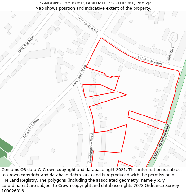 1, SANDRINGHAM ROAD, BIRKDALE, SOUTHPORT, PR8 2JZ: Location map and indicative extent of plot