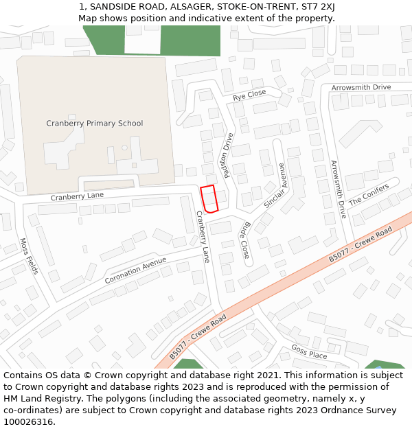 1, SANDSIDE ROAD, ALSAGER, STOKE-ON-TRENT, ST7 2XJ: Location map and indicative extent of plot