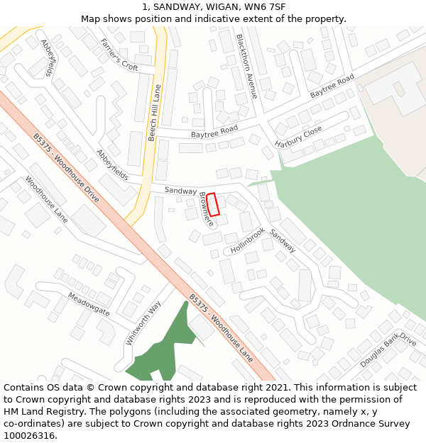 1, SANDWAY, WIGAN, WN6 7SF: Location map and indicative extent of plot