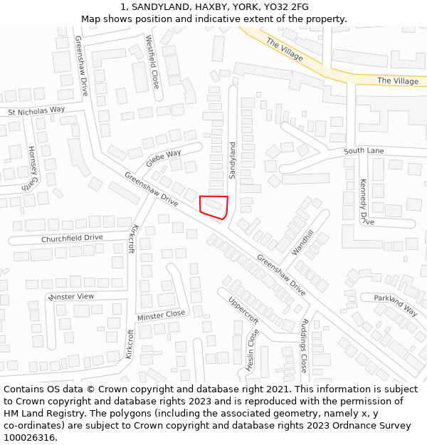 1, SANDYLAND, HAXBY, YORK, YO32 2FG: Location map and indicative extent of plot