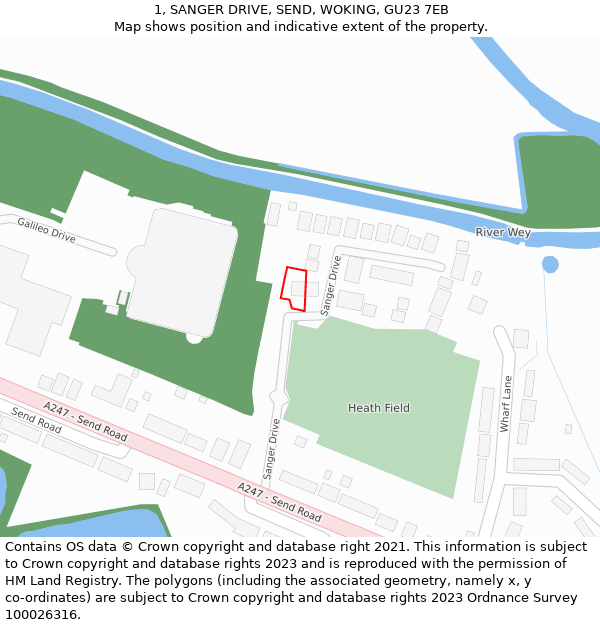 1, SANGER DRIVE, SEND, WOKING, GU23 7EB: Location map and indicative extent of plot