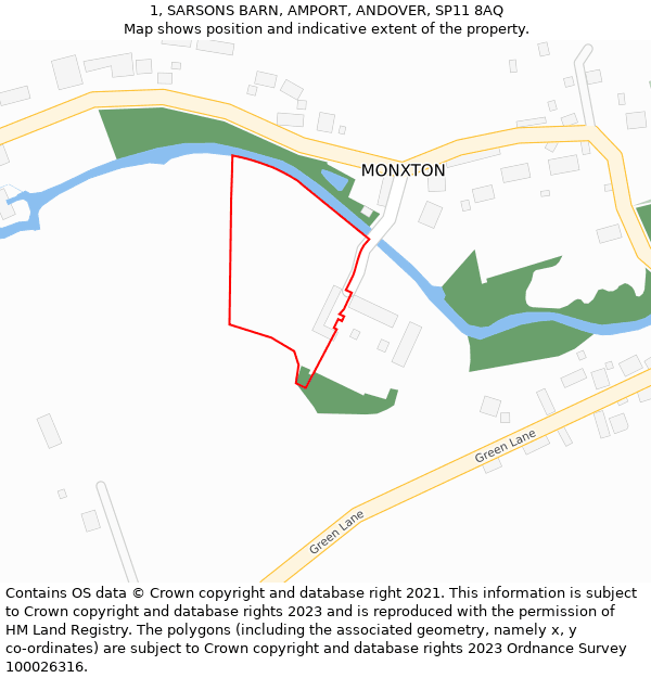 1, SARSONS BARN, AMPORT, ANDOVER, SP11 8AQ: Location map and indicative extent of plot