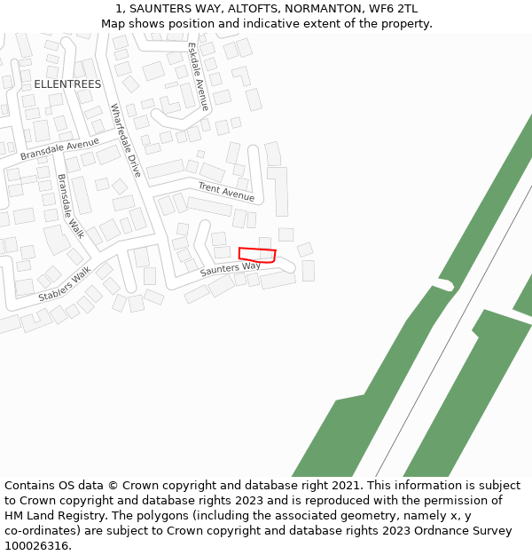 1, SAUNTERS WAY, ALTOFTS, NORMANTON, WF6 2TL: Location map and indicative extent of plot