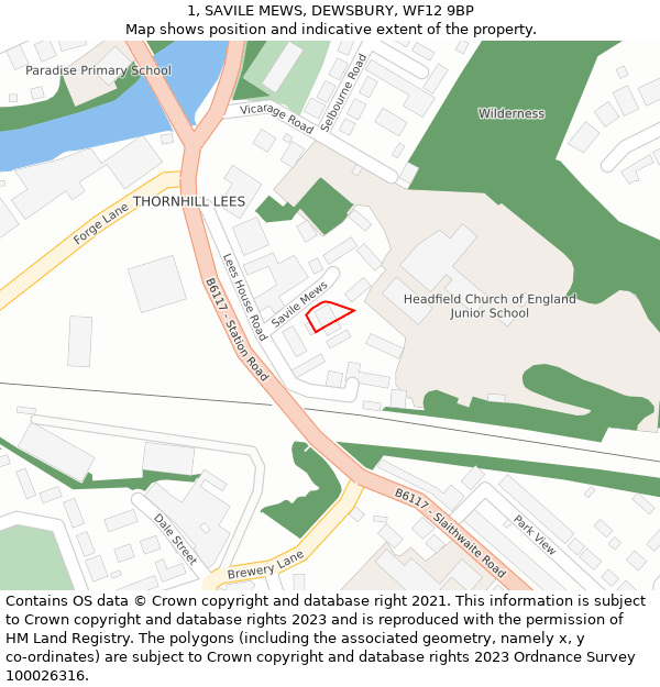 1, SAVILE MEWS, DEWSBURY, WF12 9BP: Location map and indicative extent of plot