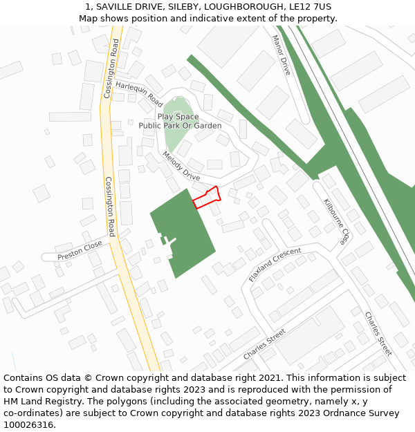 1, SAVILLE DRIVE, SILEBY, LOUGHBOROUGH, LE12 7US: Location map and indicative extent of plot